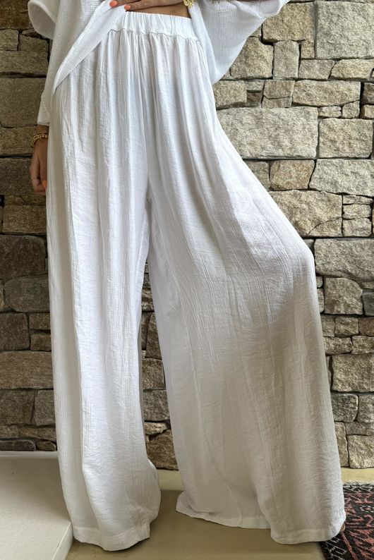 Cyril Crinkelle Wide Leg Pant White